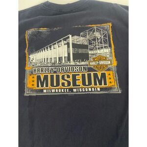 Men's Harley Davidson Museum T Shirt Size- X L Navy Blue Graphic 2 Sided Tee